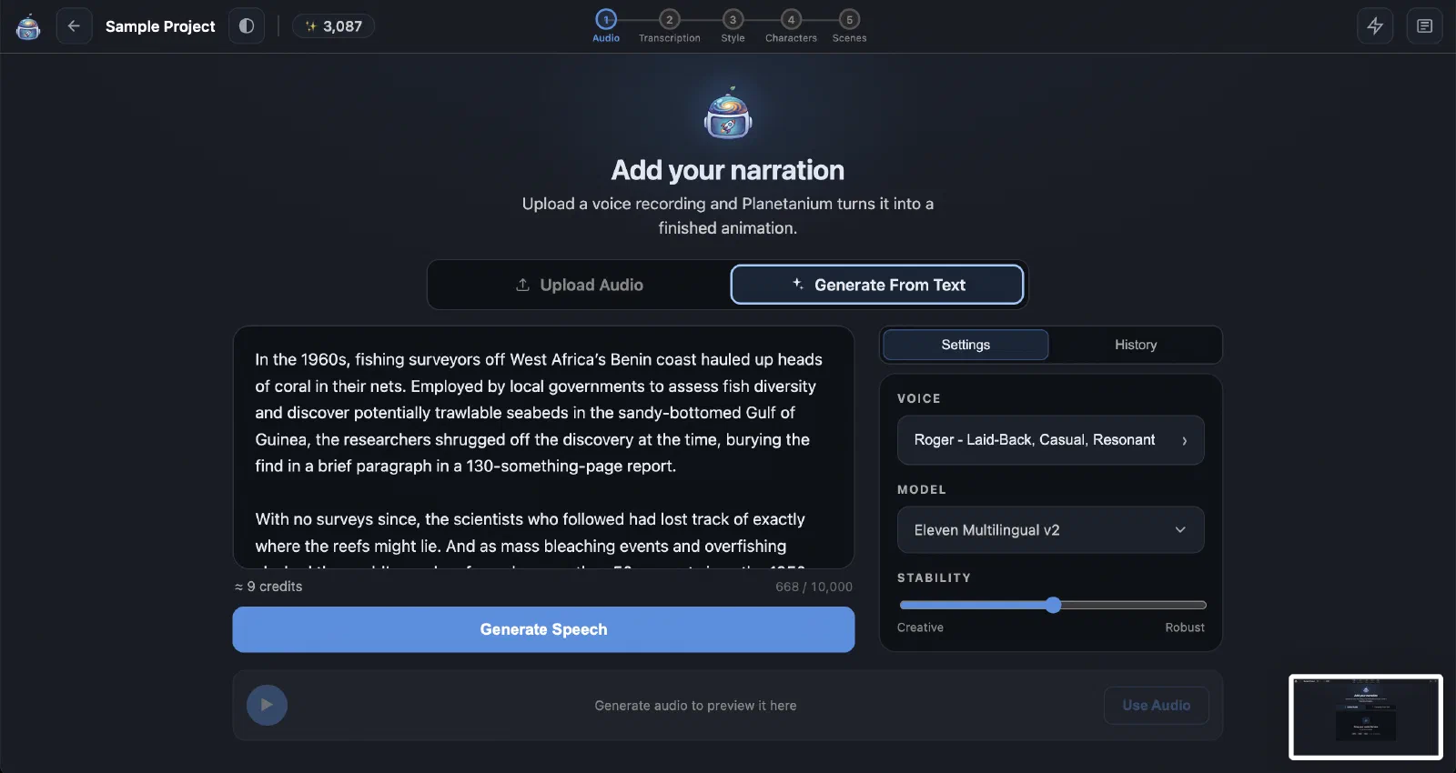 Create from any narration — Planetanium screenshot