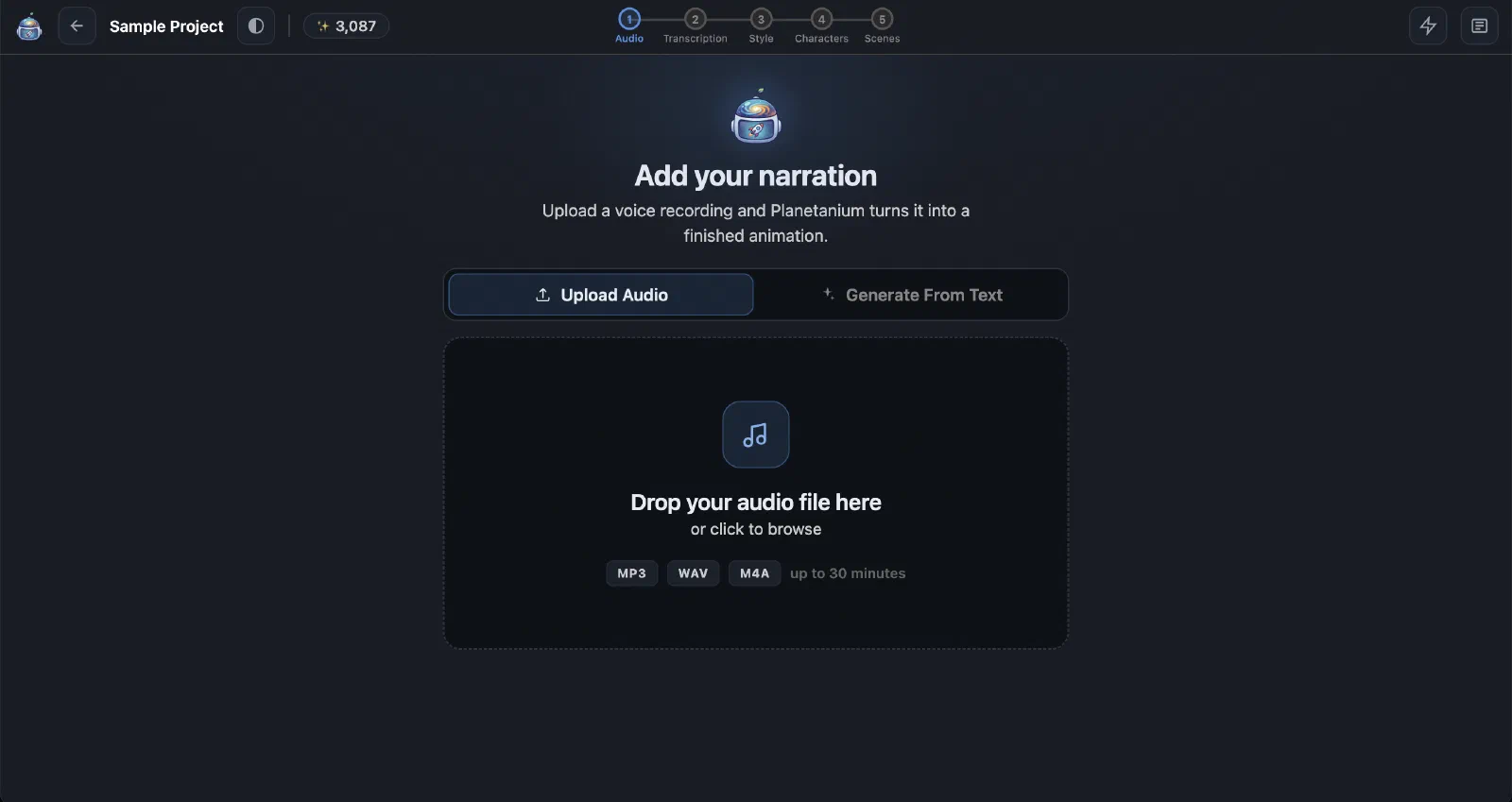 Create from any narration — Planetanium screenshot